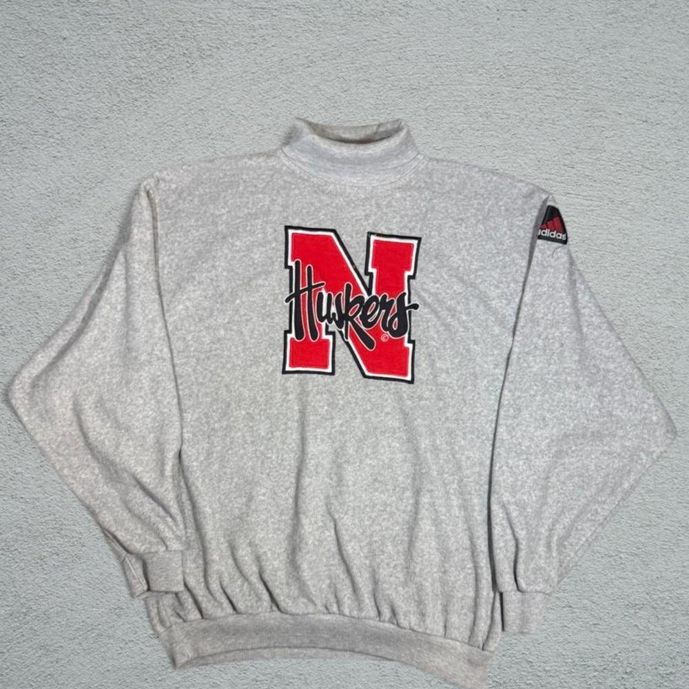 Adidas Nebraska Huskers Gray Turtleneck Sweatshirt Mens XL Fleece Pullover